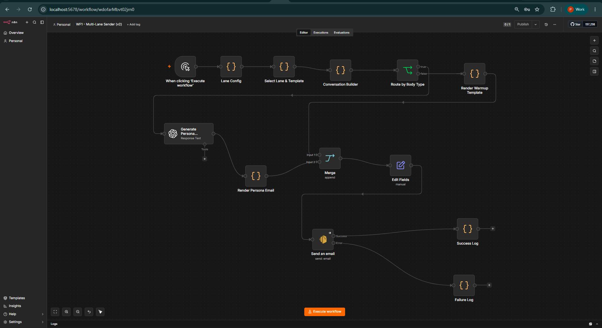 WF1 Sender workflow canvas
