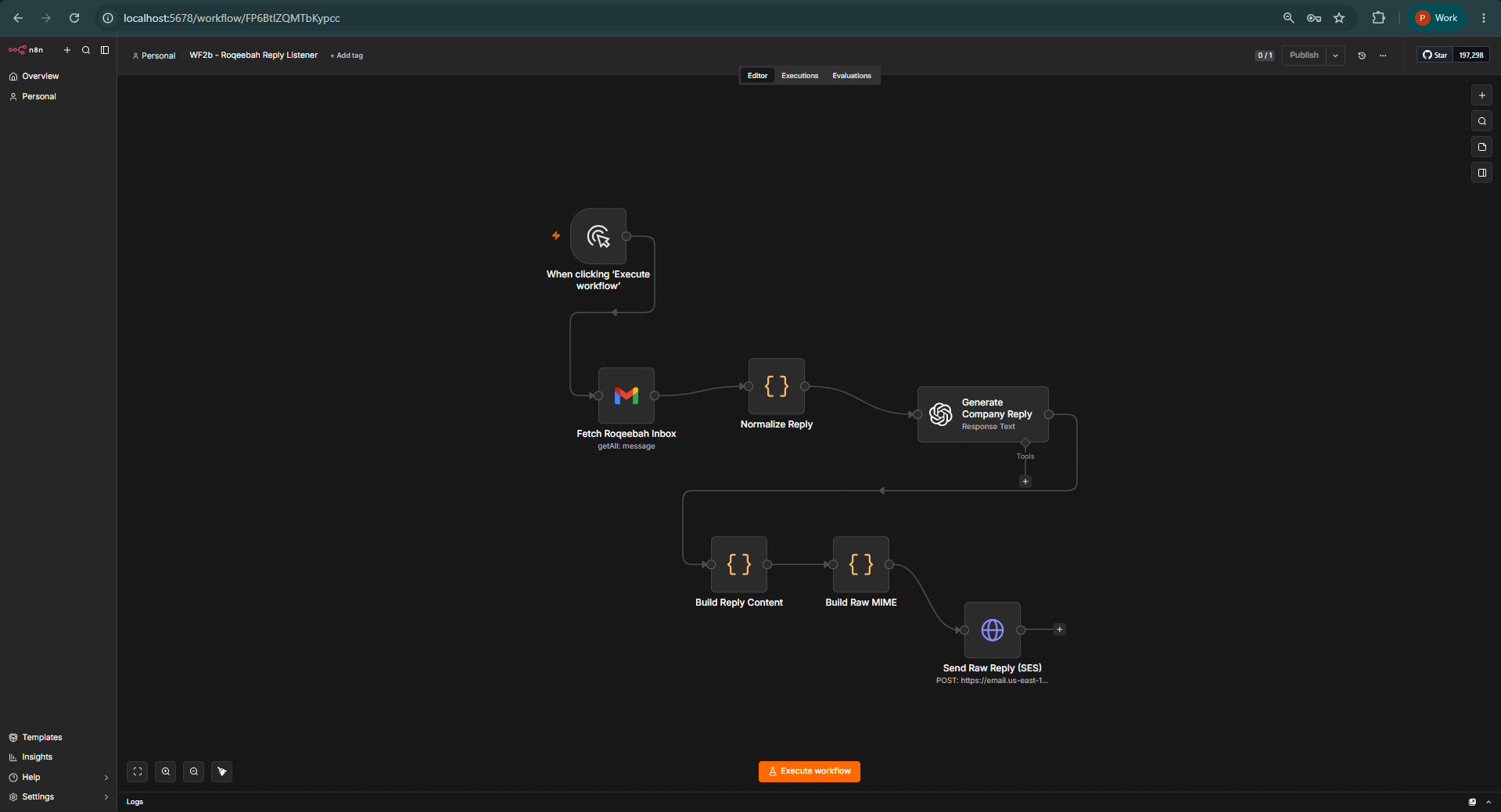 WF2b Reply Engine B workflow canvas